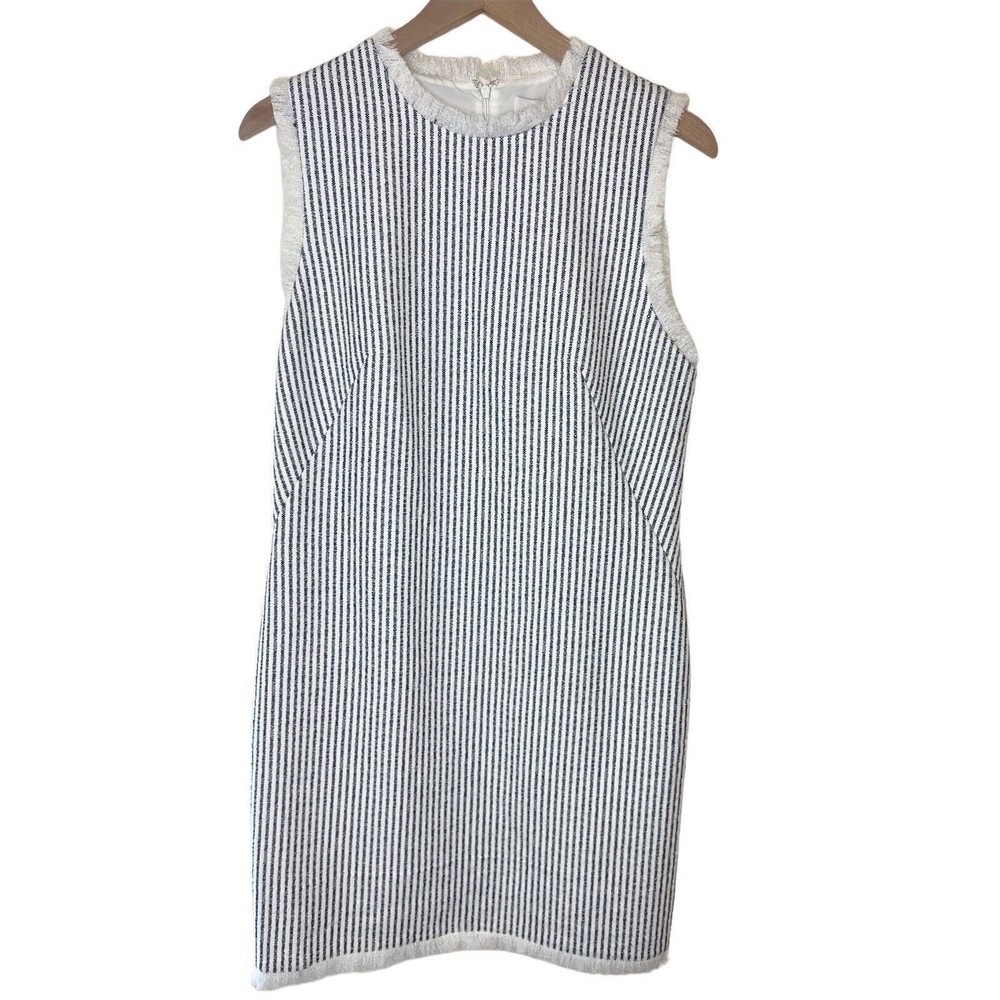 Charles Henry Women’s Medium Fringe Trim Shift Navy Striped High Neck Dress